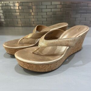 Ugg Sandal - Gold with Cork Base, Size: 10